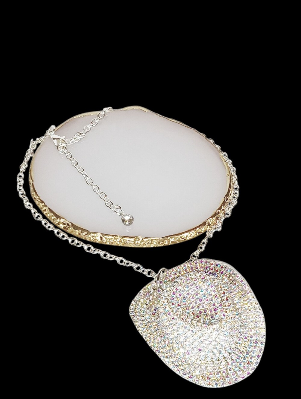 Chunky Silver Crystal Cowboy Hat Charm Choker Necklace Enchanted Mystical